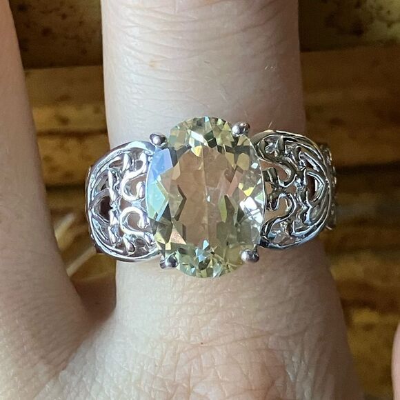 Yellow Labradorite Sterling Silver Ring Size 9 - Picture 1 of 9